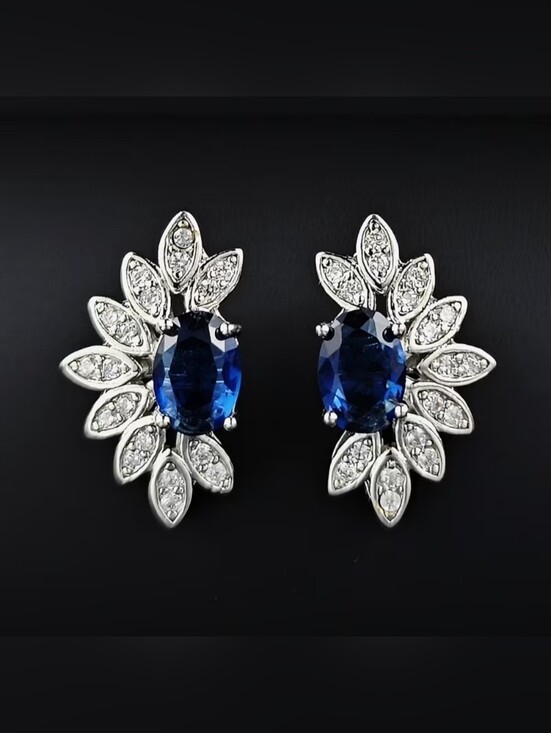 Jewelry - White Rhodium Sapphire Blue Crystal Stud Earrings